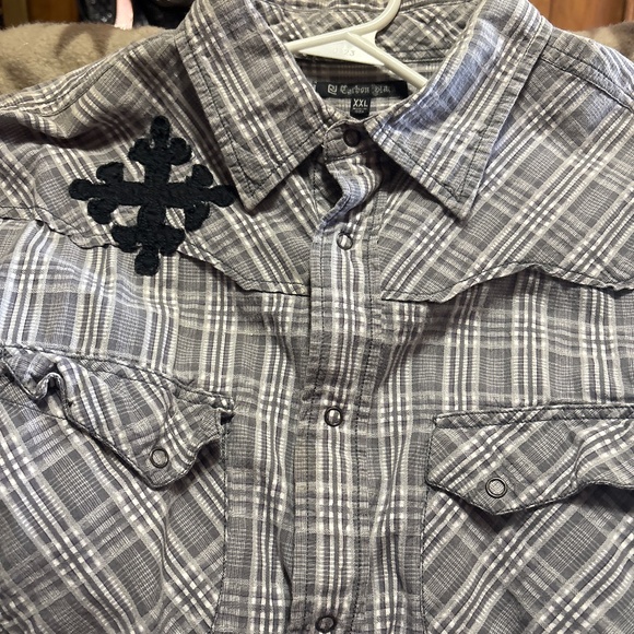 Carbon Black gray plaid snap shirt - Picture 1 of 3
